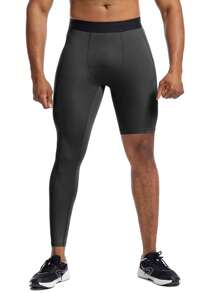 WKSK Men's Tight Fit Athletic Leggings, High Stretch Quick Dry Running Workout Tights, Basketball Compression Bottoms - Black - View 1