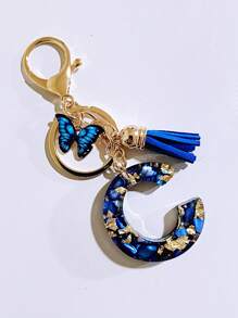 1pc Women's Beige Resin Letter Heart Shape Tassel Casual & Cute Style Keychain, Creative Decoration Gift For Friend Car Accessories Bag Charm Backpack For School Goth Y2k