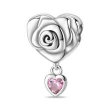 1 pieza Compañero permanente del amor, romántico rosa corazón de rosa de amor, lazo de amor, broche fijo, ramo de amor, gato y flor, cuentas de flor, colgante adecuado para pulsera de serpiente, collar, llavero, cuentas plateadas adecuadas para hacer joyería DIY, regalo de aniversario, Navidad, para chicas, pareja, regalo del Día de San Valentín