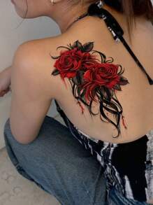 Set di 5 tatuaggi temporanei, con disegni di rose rosse e nere, piume e farfalle nere, impermeabili, adatti a braccia, gambe, cosce, petto, polpacci, caviglie e addome, sicuri, facili da usare e rimuovere, adatti sia per uomini che per donne