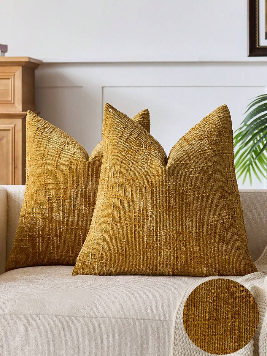 1 Vỏ gối nhung trung tính, Vỏ gối trang trí có họa tiết mềm mại, Thích hợp cho ghế sofa, giường, trang trí nhà cửa, 45 X 45 cm - Màu vàng - Xem 1