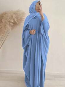 1 pezzo Abito da donna con maniche a pipistrello lunghe e hijab abbinato, adatto per uso quotidiano, abbigliamento islamico di Dubai