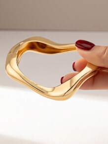 1 件厚树脂手镯，简约金色金属袖口手镯，女士叠戴手镯 - 彩色 - 查看 13
