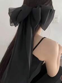 1pc Elegant Bow Decor Spring Clip Ponytail Tie, Long Ribbon Hair Accessories, School Stuff, College, Bows, Cute