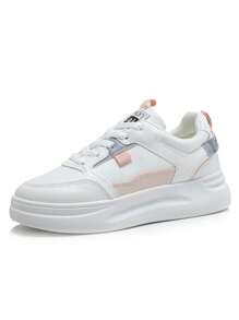 Señoras versión coreana de la nueva parte inferior gruesa zapatos deportivos casuales, la moda de peso ligero transpirable plana zapatos de las mujeres de tenis, cordones de cabeza redonda antideslizante desgaste zapatos para correr
