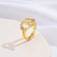 1pc Stylish Adjustable Rings With Heart, Letter, Geometric Pattern Design, Fashion Accessories, Ideal Gift