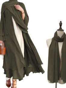 1pc Solid Color Loose Chiffon Muslim Abaya Open Cardigan, Elegant And Versatile Plus Size For Daily Wear,Modest - Grey - View 4