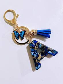 1pc Women's Beige Resin Letter Heart Shape Tassel Casual & Cute Style Keychain, Creative Decoration Gift For Friend Car Accessories Bag Charm Backpack For School Goth Y2k
