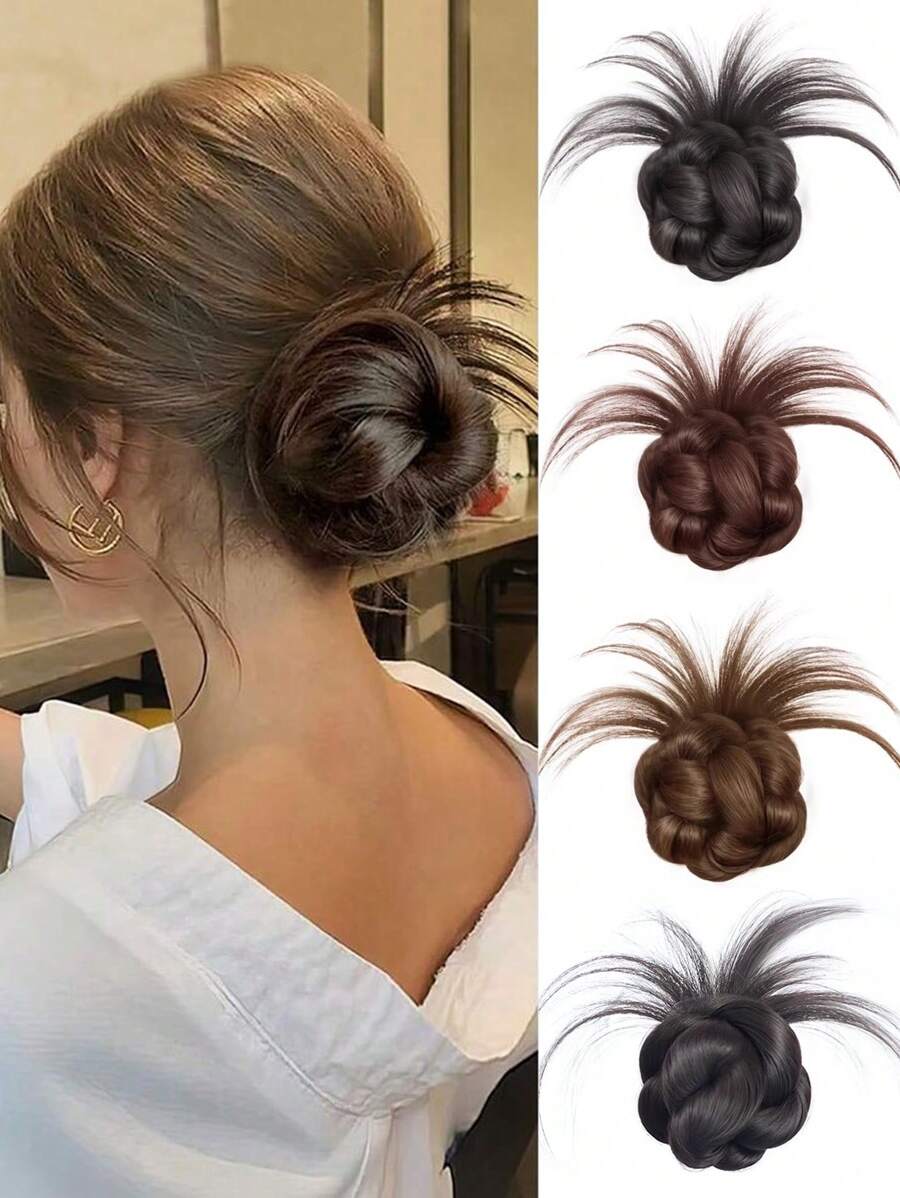 Synthetic Half-Tie Double Hair Bun Messy Hair Bun Low Claw Chignon Wrap Around Hairtail Extension For Women