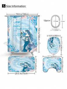 1pc/4pcs Ocean Creatures Multifunctional Bathroom Decoration Set: Waterproof Shower Curtain With 12 Hooks, Anti-Slip Bath Mat, U-Shape Floor Mat, And Round Toilet Seat Cover - Comprehensive Bathroom Solution Bathroom Accessories Back To School