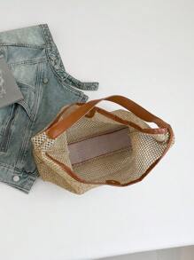 Bolso de hombro de mujer tejido de paja de moda