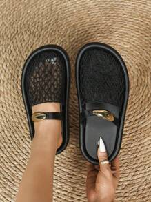 Sandalias de plataforma con malla, hebilla dorada y estilo clásico para mujer, ideales para el verano