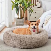 WESTERN HOME  Dog & Bed, Anti-Anxiety Donut Cuddler Warming Cozy Soft Round Bed, Fluffy Faux Fur Plush Cushion Bed Small Medium Dogs And Cats (20/24/27/30) - 棕色 - 查看 6