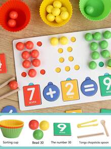 1pc Wooden Children's Puzzle Early Education Bead Number Decomposition Arithmetic Learning Puzzle Toy Color Cognitive Arithmetic Matching Children's Early Education Game Exercise Children's Hand-Eye Coordination And Concentration And Thinking Development Ability Suitable For Parent-Child Interactive Bead Game