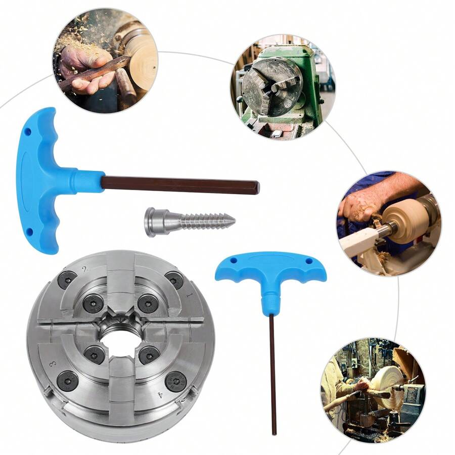 4-Backen Selbstzentrierendes Spannfutter Backenfutter Drechselfutter M33 Für Drechselbank Drechselmesser Zentral Einstellbares PräZisionsfutter Drechselbank Zubehör - Silber - Übersicht 1