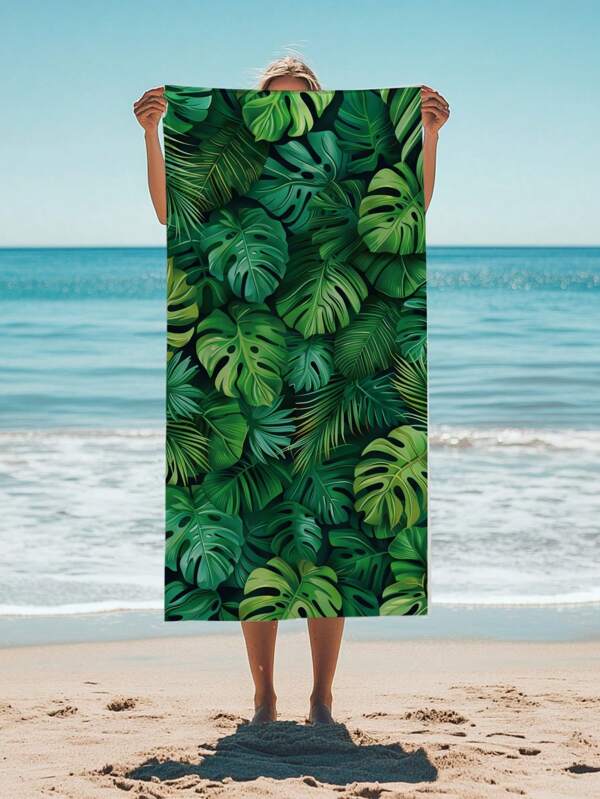 1 pieza Toalla de playa con estampado de hojas tropicales, manta de playa extra grande de microfibra súper suave, toalla de baño súper absorbente, apta para viajes, natación, buceo, surf, yoga, campamento, en varios tamaños para adultos y niños, accesorios de playa