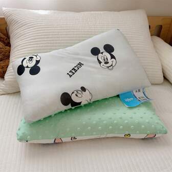 Disney 1pc Cartoon Children/Baby Pillow With Removable Pillowcase And Inner Cushion, A-Side Knit Cool Silk, B-Side 3D Bubble Polka Dot Design, Soft, Skin-Friendly, Comfortable, Suitable For Napping, Children's Bedroom, Guest Room, Sofa, Home Decor, All Season