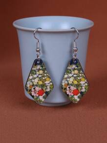 1 Pair Vintage Style Double-Sided Painting Wooden Geometric Earrings, Suitable For Everyday Wear And Vacation