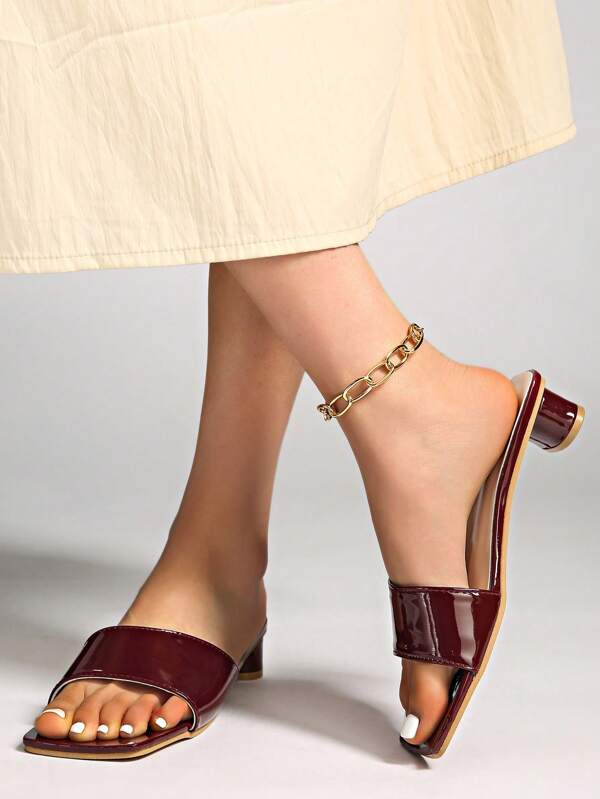 Women's Patent Leather Peep Toe Platform Chunky Heel Sandals, Sexy T-Strap, Wide Band, Party Wear, High Heels Slides, Suitable For Summer, Sizes 35-43