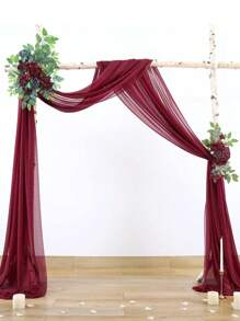 1Pc/2Pcs Wine Red Wedding Mesh Valance,Polyester Gauze Tulle Curtain, Soft Gauze Drapes,75*300/75*600cm Hanging Sheer Curtains,Versatile Curtains,Yard Cloth,DIY Rustic Wedding Accessories,Wedding Party Decoration Supplies,Engagement Party Background Decoration, Home Decor,Indoor Outdoor Decor, Easy To Hang