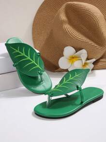 2025 Nieuwe platte kindersandalen, minimalistische, veelzijdige, modieuze geborduurde bladontwerp strandsandalen voor kinderen