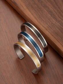 2025 奢华不锈钢时尚手镯，奢华朋克个性化多色开口袖口手镯珠宝配饰男士礼物 - 開口手鐲 - 查看 9