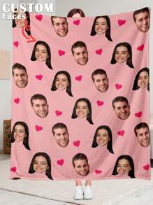 1pc Customized Face Blanket, Personalized Face Blanket, Personalized Face Memory Blanket, Blanket Use For Bedding/Sofa/Indoor/Outdoor, Customized Christmas Gifts, Friend Gift, Family Gift, Birthday Gifts, Wedding Gifts, Gift For Friend, Gift For Her, Gift For Girlfriend, Gift For Mom/Dad, For Office, Breathable,Breathable, Soft