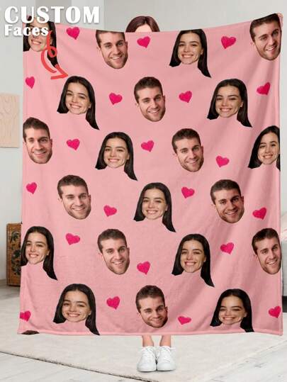 1pc Customized Face Blanket, Personalized Face Blanket, Personalized Face Memory Blanket, Blanket Use For Bedding/Sofa/Indoor/Outdoor, Customized Christmas Gifts, Friend Gift, Family Gift, Birthday Gifts, Wedding Gifts, Gift For Friend, Gift For Her, Gift For Girlfriend, Gift For Mom/Dad, For Office, Durable, Breathable, Autumn Home Refresh, Scandinavian Cozy Home, Winter Grace