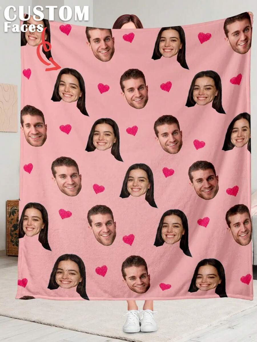 1pc Customized Face Blanket, Personalized Face Blanket, Personalized Face Memory Blanket, Blanket Use For Bedding/Sofa/Indoor/Outdoor, Customized Christmas Gifts, Friend Gift, Family Gift, Birthday Gifts, Wedding Gifts, Gift For Friend, Gift For Her, Gift For Girlfriend, Gift For Mom/Dad, For Office, Breathable,Breathable, Soft