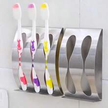 2025 1 soporte de pared para cepillos de dientes, caja organizadora de cepillos de dientes autoadhesiva con gancho 3/2, accesorios de baño de acero inoxidable - 3 hoyos - Ver 7