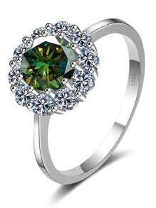 Anillo ajustable de plata de ley 925 con diseño de flor de sol de moissanita real, estilo bohemio y elegante, accesorio de boda, regalo para mujer