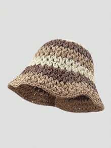 1pc Women's Colorful Rainbow Striped Foldable Bucket Hat, Casual Polyester Breathable UV Protection Summer