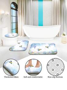1pc/4pcs Floral Print Multipurpose Bathroom Decor Set Includes: Waterproof Shower Curtain With 12 Hooks, Bathroom Anti-Slip Mat, U-Shaped Toilet Mat, Round Toilet Lid Mat - Suitable For All Bathroom Scenes Back To School