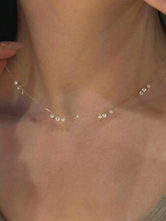 1pc Elegant S925 Sterling Silver Teardrop Zirconia Pendant Necklace, Lightweight Clavicle Chain, Versatile For Commuting, Great Gift