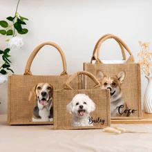Personalized Pet Photo Burlap Tote Bag, Tote Bag With Dog Cat Photo, Custom Pet Bag, Cat Tote Bag, Dog Mom Tote Bag, Pet Owners Gift For Her, All-Purpose, Large Capacity, Versatile, Multifunction, Colorful, Cute, Adorable, Contracted, Funny, Kawaii, Y2K, Minimalist, Commuting, Business Casual, Basics, Custom, Ideal Gifts For Her, Her, Family, Friends, Girlfriend, For Anniversaries, For Birthdays, For Holiday/ Vacation, For Outdoors/Outings/Travel/Hiking/Stadium/Sports/Climbing, For Business/Commute/Work/Office
