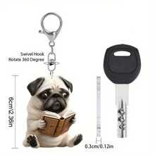Reading Pug 2D 亚克力背包钥匙扣 - 可爱的宠物配饰，适用于背包、包、汽车钥匙扣和日常使用，宠物纪念吊坠，非常适合男女情侣礼物，爱狗人士礼物，派对用品学校背包汽车配件 Goth Y2k - 彩色 - 查看 4