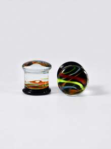 1 Pair Glass Waist Drum Ear Gauge Transparent Lines Black 8- 25mm Stretcher Expander Piercing Body Jewelry