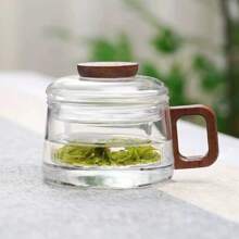 1 件 200ml/6.76 盎司，耐热设计，采用高硼硅玻璃和木质手柄材质，多功能泡茶玻璃杯，现代简约透明直身杯型，可拆卸漏茶过滤器 - 灰色 - 查看 15