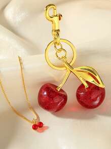 1pc Cherry Shaped Crystal Pendant, New Arrival Large Cherry Pendant With Keychain Clip, Sparkling Resin & Metal Cherry Charm Keyring For Women Wallet And Bags Car Accessories Bag Charm