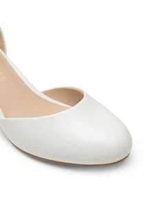 Women's Ankle Strap Chunky Heel Pumps Closed Round Toe Low Block Heels Elegant Simple Wedding Office Party  Dress Shoes - 白色 - 查看 3