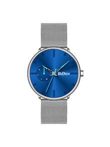 BIDEN Reloj de cuarzo para hombres BIDEN, correa de malla de acero inoxidable ultrafina, estilo de negocios casual, adecuado para uso diario, regalo para vacaciones y cumpleaños