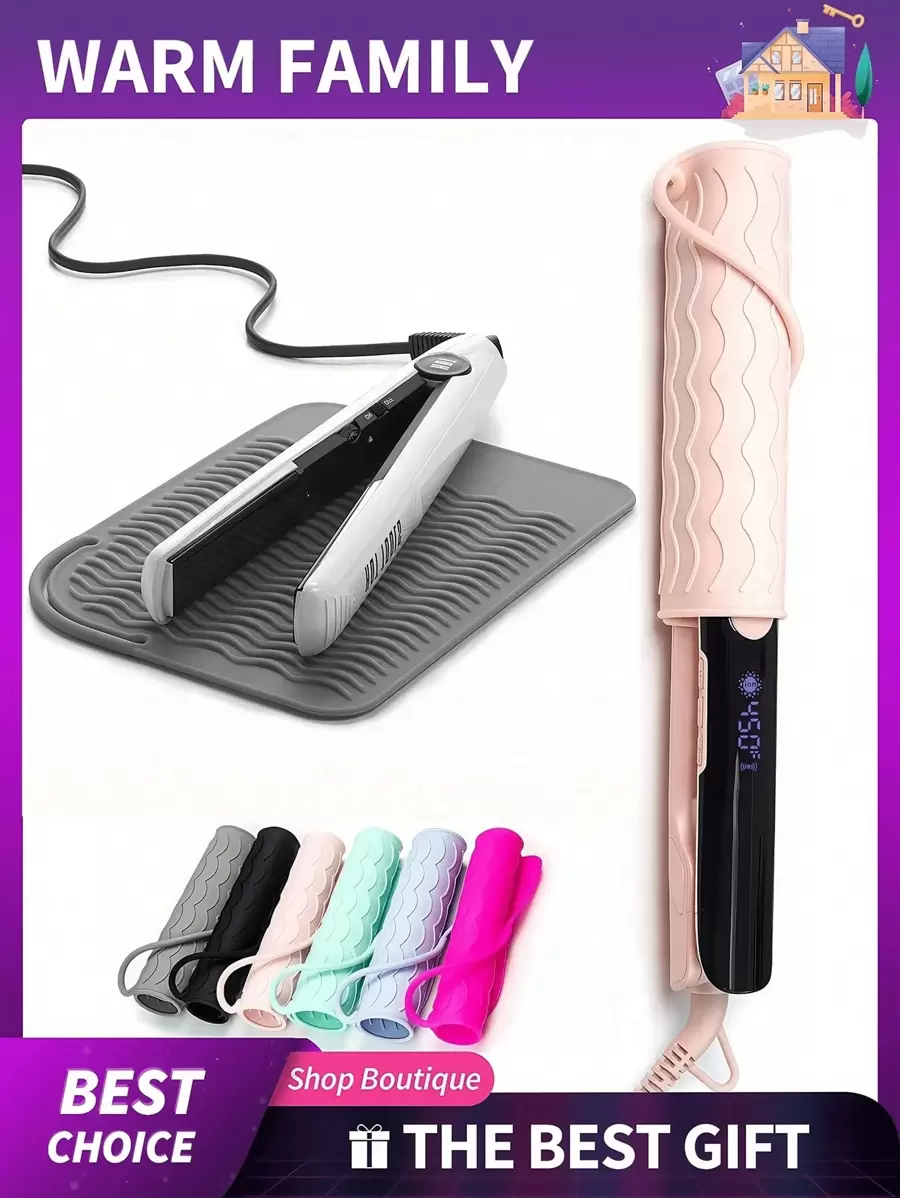 Almohadilla de silicona portátil resistente al calor, almohadilla aislante para plancha y rizador, almohadilla antideslizante y resistente al calor, herramienta de peinado para viajar, estuche de viaje para herramientas para el cabello: almohadilla resistente al calor, almohadilla para plancha y funda para rizador