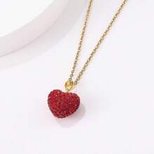 PHCOO 1 pieza Colgante de collar de corazón de cristal con forma de fresa de acero inoxidable, collar con cadena de labios, regalo del Día de la Madre