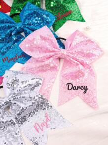 1 pièce nœud pour cheveux personnalisé pour filles, bandeau avec nom personnalisé, lien pour cheveux à paillettes multicolores, accessoire de cheveux élastique pour pompons de cheerleading, accessoire de cheveux exquis à personnaliser pour pompons de cheerleading pour filles