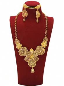 2pcs Nigerian Dubai Handcraft Wedding Dress Set, Fashionable Versatile Wedding Jewelries, Ladies Hollow Moon Design Accessories, Copper Alloy, Vintage Style, Suitable For All Seasons, Everyday Wear And Gifts
