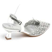 Pumps With Small Heels Decorated With Floral Rhinestones - Silver - View 4
