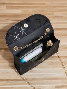 Fashionable Geometric Triangle Rhinestone Rhombus Shape Laser Holographic Small Square Bag With Flap Crossbody Chain Shoulder Bag, Large Capacity Evening Tote Bag, PU Leather Horizontal Elegant Women Handbag