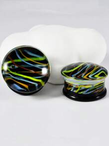 1 Pair Glass Waist Drum Ear Gauge Transparent Lines Black 8- 25mm Stretcher Expander Piercing Body Jewelry
