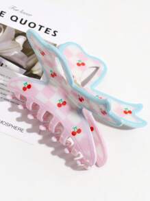 1pc Women's Fashionable Cute Cherry Plaid Printed Bowknot Hair Claw, Suitable For Daily Wear Claw Clips Hair Clips Hair Jaw Clip Hair Clamps Hair Clutch Hair Catcher Clip Holiday Essential Hair Accessories Summer Outfits - Multicolor - View 5