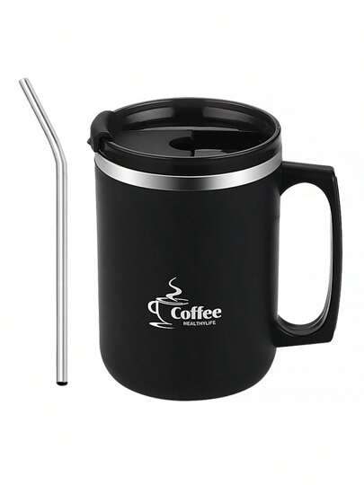 17盎司保温咖啡杯，带盖、吸管和提手，防漏设计，冷热饮皆宜，非常适合办公室、旅行和户外活动。